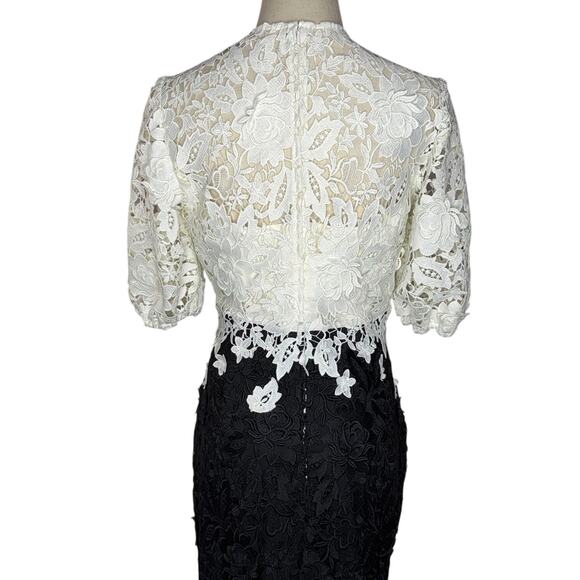 Lela Rose Black White Floral Lace Cocktail Dress Size 10 Academia Scandinavian - Picture 9 of 12